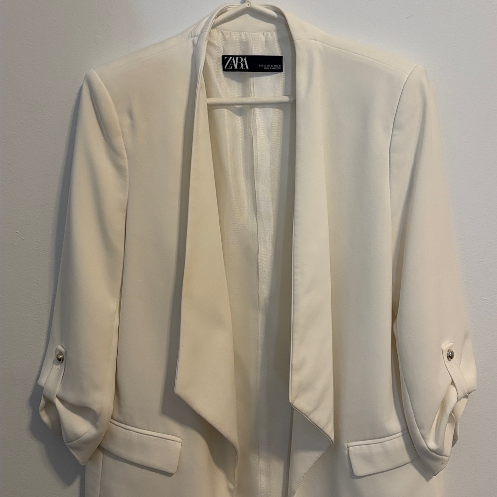 Zara XL Cream Open-Front Women's Blazer Jacket - Picture 2 of 6
